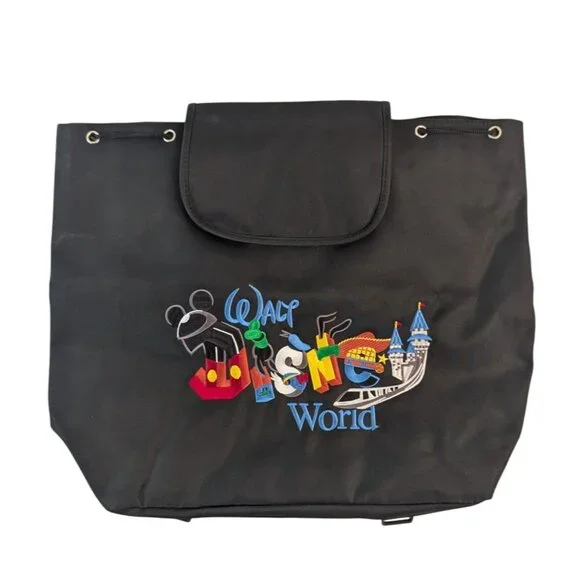 Walt Disney World Drawstring Backpack Black Embroidered Authentic Disney Parks - Picture 3 of 9